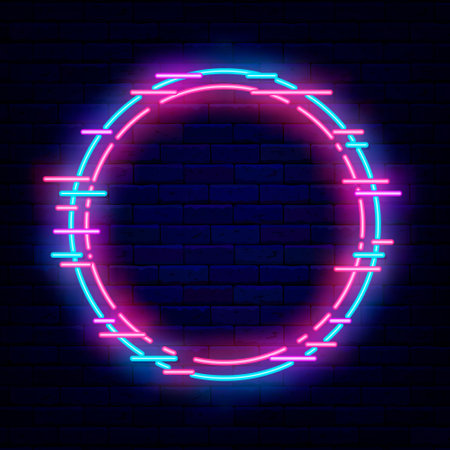 Glitch round frame with lines. Empty frame with space for text. Cyberspace design. party celebration. Glowing effect poster. Vector stock illustrationの写真素材