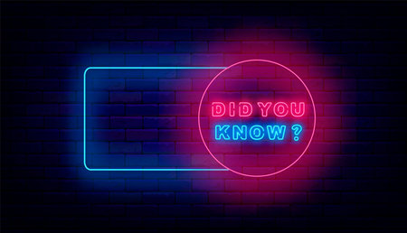 Did you know question in geometric frame. Neon banner with space for text. Quiz and interesting facts design. Glowing poster. Editing stroke. Vector stock illustrationのイラスト素材