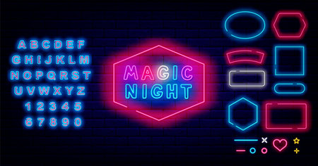 Set of neon signs. Neon signboard. Vector stock illustration.の写真素材