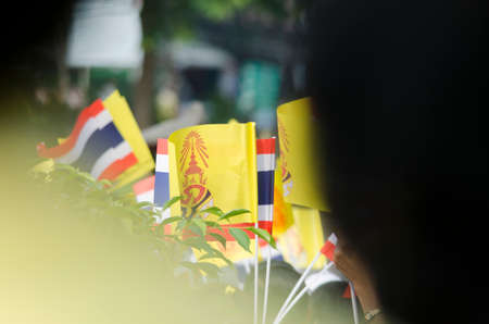 Celebration birthday of King Thailand   BANGKOK - DECEMBER 5  Thai people sit outside to celebrate for the 85th birthday of HM King Bhumibol Adulyadej on December 5, 2012 in Bangkok, Thailand のeditorial素材