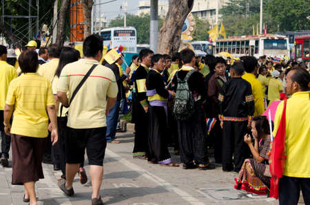Celebration birthday of King Thailand   BANGKOK - DECEMBER 5  Thai people sit outside to celebrate for the 85th birthday of HM King Bhumibol Adulyadej on December 5, 2012 in Bangkok, Thailand のeditorial素材