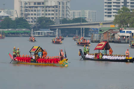 BANGKOK, THAILAND - NOVEMBER 6: Thai Royal barge travel down Chao Phaya river to celebrate King of Thailand 85th birthday (December 5, 2012) in Bangkok, Thailand on November 6, 2012のeditorial素材