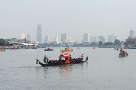 BANGKOK, THAILAND - NOVEMBER 6: Thai Royal barge travel down Chao Phaya river to celebrate King of Thailand 85th birthday (December 5, 2012) in Bangkok, Thailand on November 6, 2012のeditorial素材
