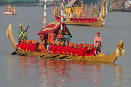 BANGKOK, THAILAND - NOVEMBER 6: Thai Royal barge travel down Chao Phaya river to celebrate King of Thailand 85th birthday (December 5, 2012) in Bangkok, Thailand on November 6, 2012のeditorial素材