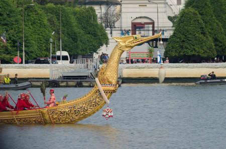 BANGKOK, THAILAND - NOVEMBER 6: Thai Royal barge travel down Chao Phaya river to celebrate King of Thailand 85th birthday (December 5, 2012) in Bangkok, Thailand on November 6, 2012のeditorial素材
