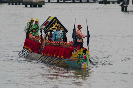 BANGKOK, THAILAND - NOVEMBER 6: Thai Royal barge travel down Chao Phaya river to celebrate King of...