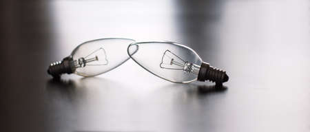 Two light bulbs on gray background - Letterbox Lookの写真素材