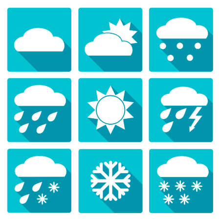 Vector Collection of Weather Icons in blue flat design styleのイラスト素材