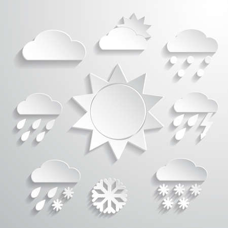 Weather icons in paper style. Vector background or separate elementsのイラスト素材