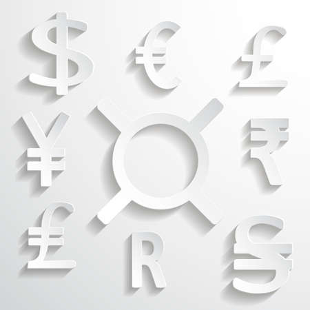 Paper Currency Signs - White Vector Background or separate elementsのイラスト素材
