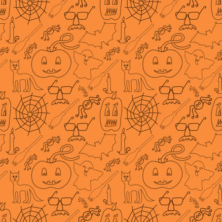 Halloween seamless pattern on orange background - Vector Illustrationのイラスト素材