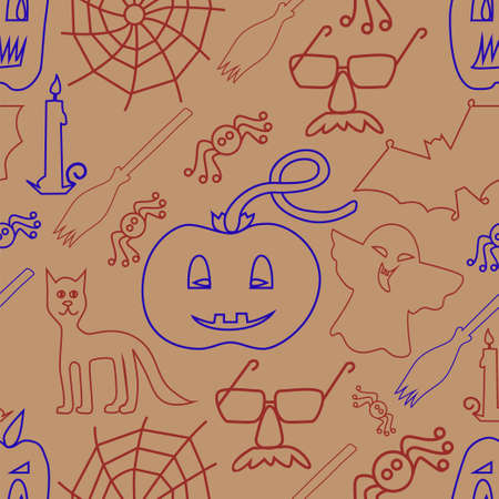 Halloween seamless pattern on beige background - Vector Illustrationのイラスト素材