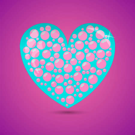 Glass Turquoise Heart With Pink Soap Bubbles on Purple Backgroundのイラスト素材