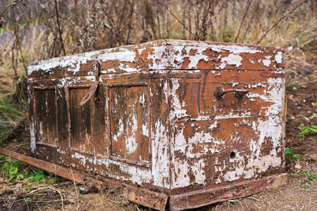 Obtained old crack coffer in bad conditionの写真素材