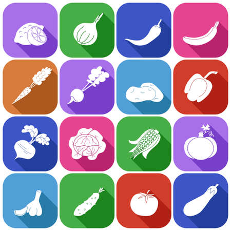 Icons of fruits and vegetables in flat style  - Vector illustrationのイラスト素材