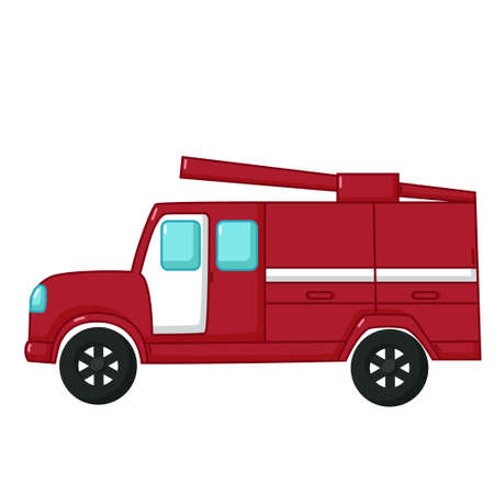 Urban transport icon in cartoon style isolated on white background. Red fire engine car