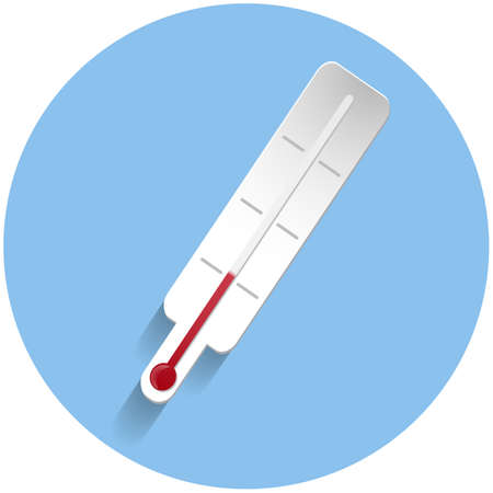 Thermometer sign icon in paper style on blue round backgroundのイラスト素材
