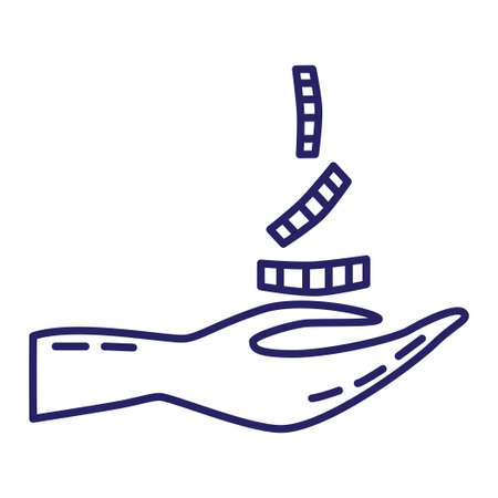 Arm with coins icon in line style on white backgroundのイラスト素材