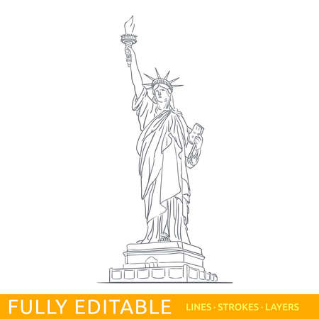 Sketch of Statue of Liberty, New York City, United States. Modern illustration concept. Fully editable outlines, saved brushes and layers.のイラスト素材