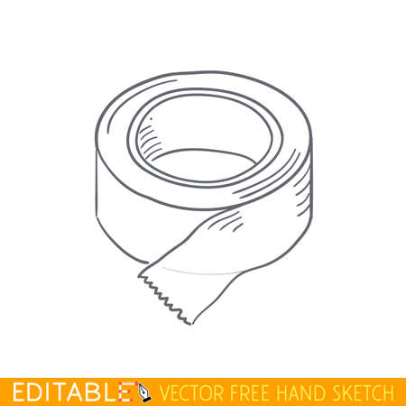 Roll of adhesive tape. Editable vector graphic in linear style.のイラスト素材