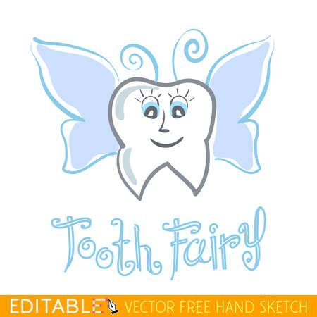 Tooth Fairy. Editable vector graphic in linear style.のイラスト素材