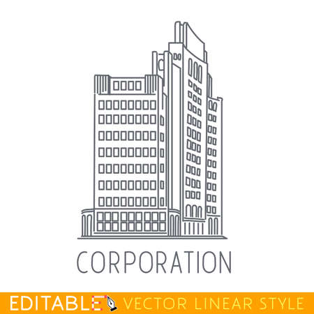 Corporation. Building of big company. Sketch line flat design of commerce architecture. Modern vector illustration concept.のイラスト素材