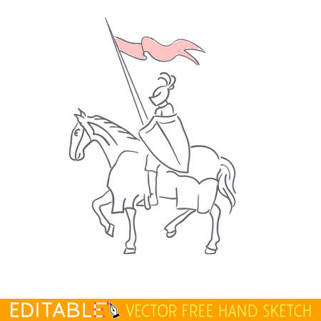 Equestrian Knight. Editable vector icon in free hand style.のイラスト素材
