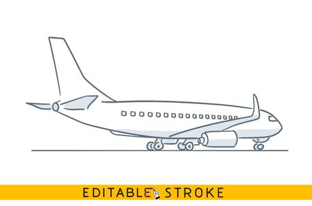 Airplane in airport. Freehand ink hand drawn icon sketch in doodle styleのイラスト素材