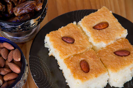 Basbousa with Almonds, Datesの写真素材