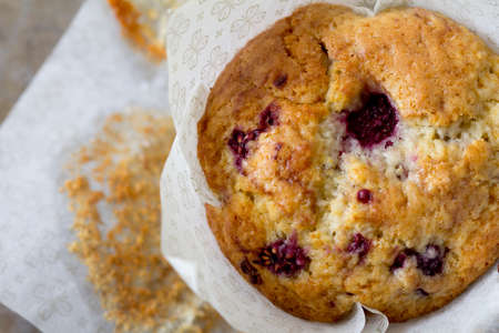 Raspberry Muffin from Above with Baking Cup