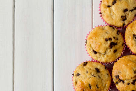 Banana Chocolate Muffins from Above with Copy Spaceの写真素材