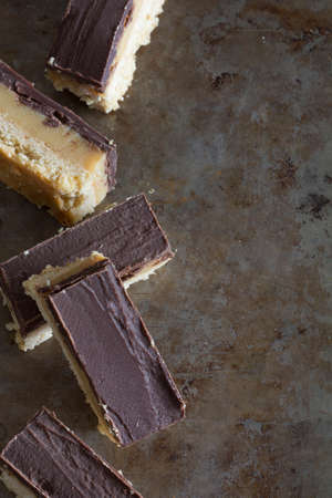 Rustic Chocolate Caramel Slice with Copy Spaceの写真素材