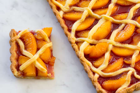 Melba Shortcake in a Pie Dish on Table from Aboveの写真素材