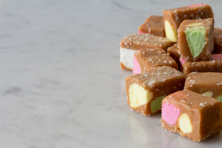 Lolly Cake on a Marble Bench with Copy Space