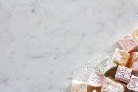 Turkish Delight from Above on Marble Board with Copy Soace