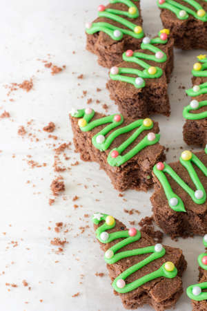Close Up of Brownie Christmas Trees with Selective Focus Verticalの写真素材