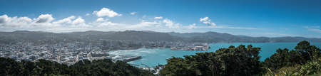 Panoramic View of Wellington Harbour from Mount Victoria, Wellington, New Zealandの写真素材