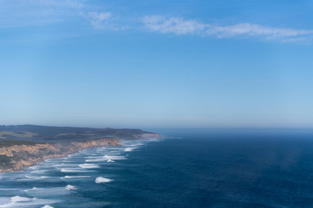 Ariel view the Great Ocean Road Australia on a sunny day with copy spaceの写真素材