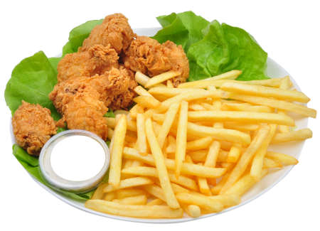 Chicken wings and Friesの写真素材