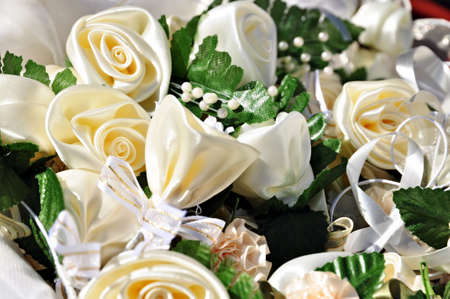 Wedding accessories: artificial roses from textile material for an ornament.の写真素材