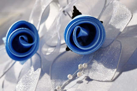 Wedding accessories: artificial roses from textile material for an ornament.の写真素材