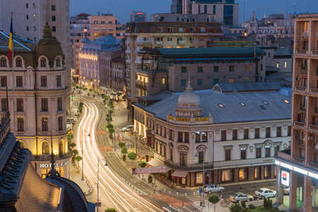 Bucharest, Romania - August 12, 2015 - Night traffic on Calea VictorieiVictory Avenue in Bucharest, Romania.のeditorial素材