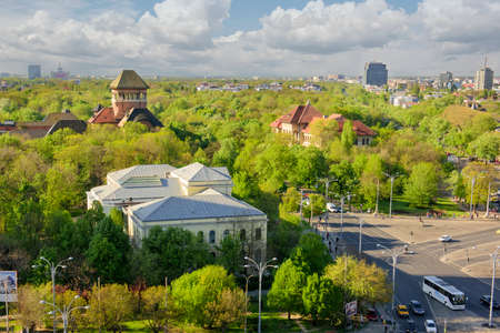 Bucharest, Romania - April 23, 2015: Panoramic view of Bucharest from above.のeditorial素材