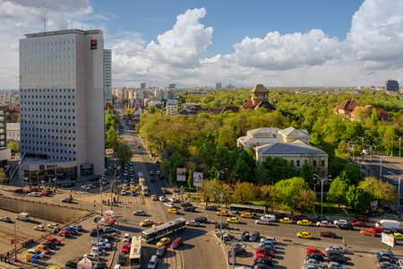 Bucharest, Romania - April 23, 2015: Panoramic view of Bucharest from above.のeditorial素材