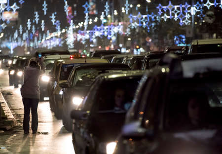 Christmas atmosphere on Magheru Boulevard, in Bucharest downtown.のeditorial素材