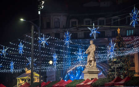 Bucharest, Romania  November 30, 2014: Christmas Market at the University Square, in Bucharest downtown.のeditorial素材