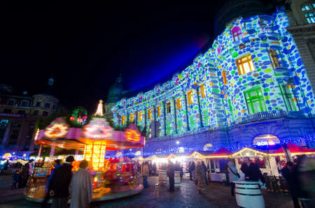Bucharest, Romania  December 09, 2013: Christmas Market at the University Square, in Bucharest downtown.のeditorial素材