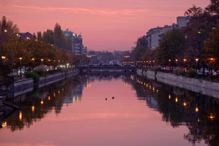 Dimbovita river - the river that passes through Bucharest, at sunset.