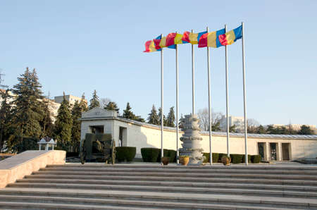 Romanian flags in Carol Parkの写真素材