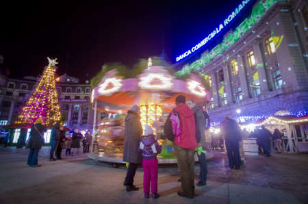 Bucharest, Romania - December 09, 2013: Christmas Market at the University Square, in Bucharest downtown.のeditorial素材